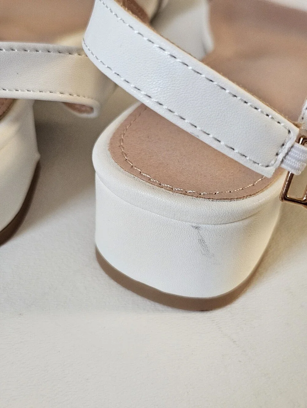 White Double Strap Low Block Heel Girls Sandals Girls EU 38 US 6 Dress Shoes